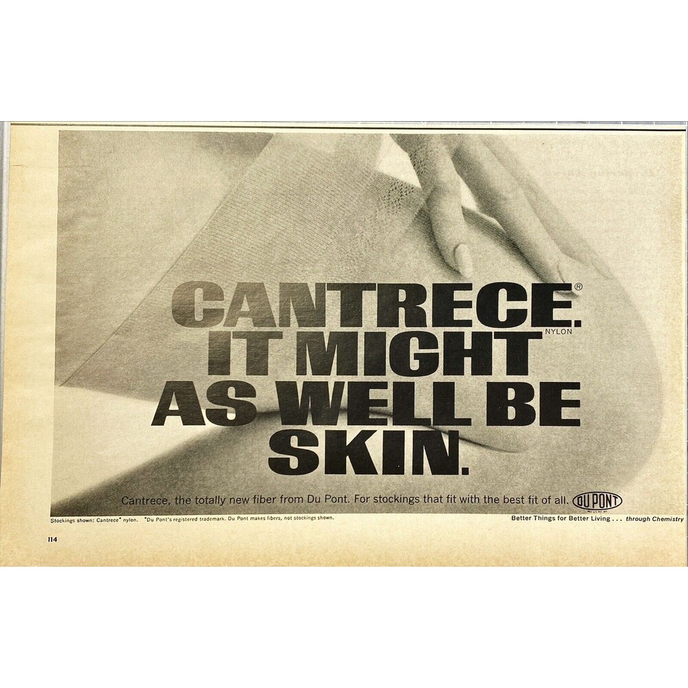 Du Pont Cantrece "the totally new fiber-It might as well be skin" Print Ad 1967